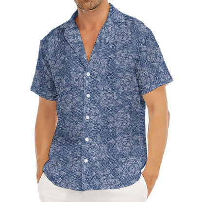 Rose Denim Jeans Pattern Print Men's Deep V-Neck Shirt