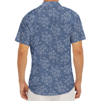 Rose Denim Jeans Pattern Print Men's Deep V-Neck Shirt
