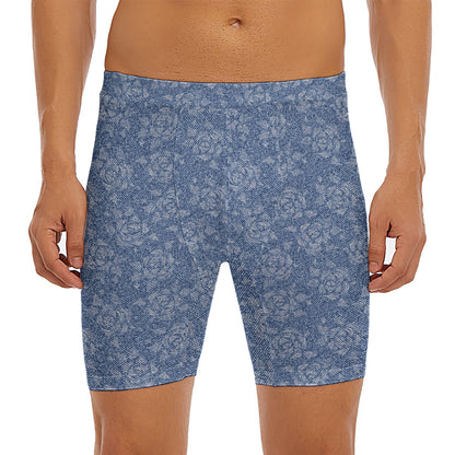 Rose Denim Jeans Pattern Print Men's Long Boxer Briefs