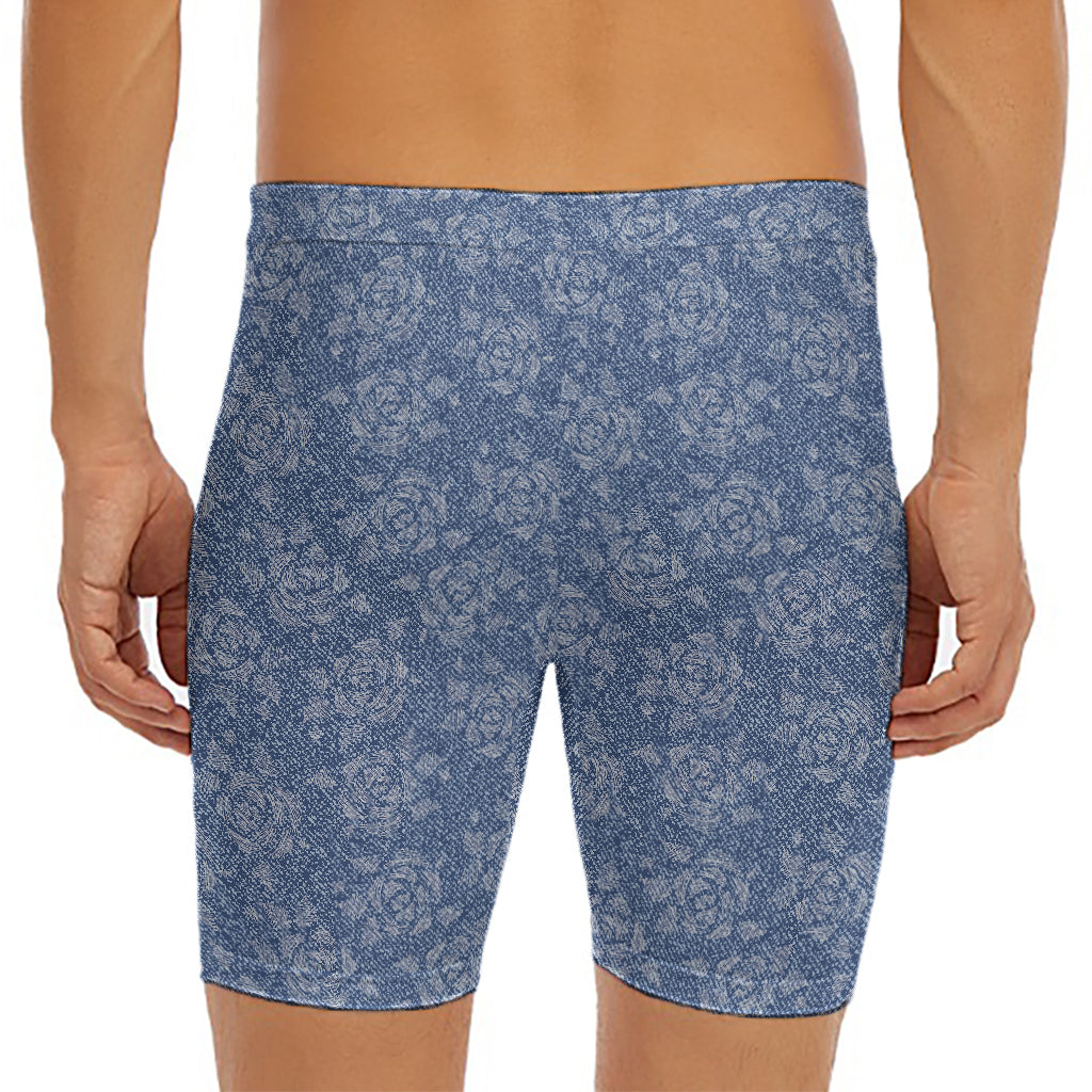 Rose Denim Jeans Pattern Print Men's Long Boxer Briefs