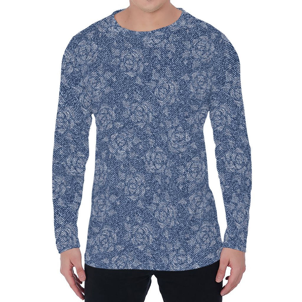 Rose Denim Jeans Pattern Print Men's Long Sleeve T-Shirt