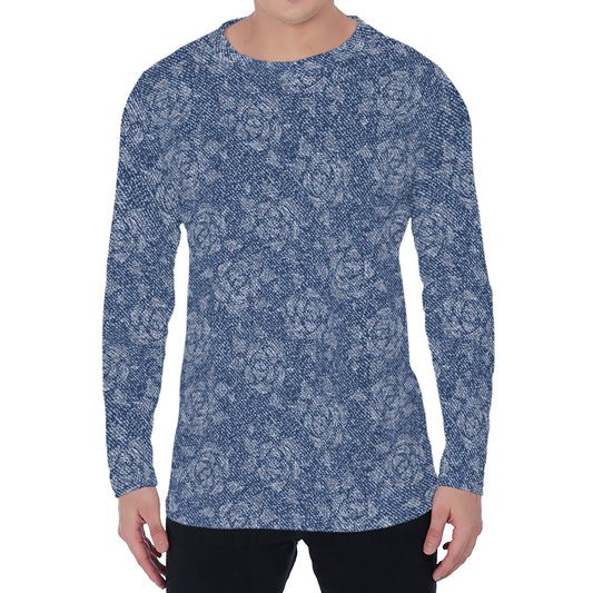 Rose Denim Jeans Pattern Print Men's Long Sleeve T-Shirt