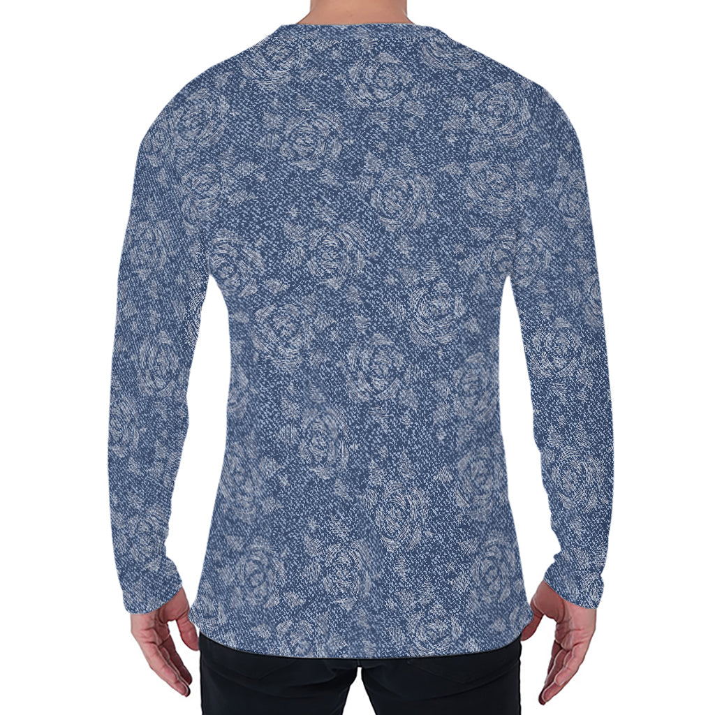 Rose Denim Jeans Pattern Print Men's Long Sleeve T-Shirt