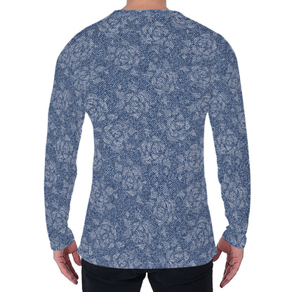 Rose Denim Jeans Pattern Print Men's Long Sleeve T-Shirt