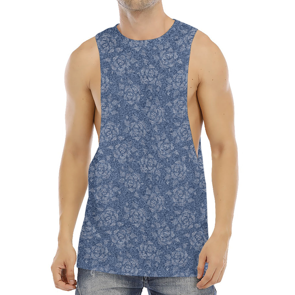 Rose Denim Jeans Pattern Print Men's Muscle Tank Top