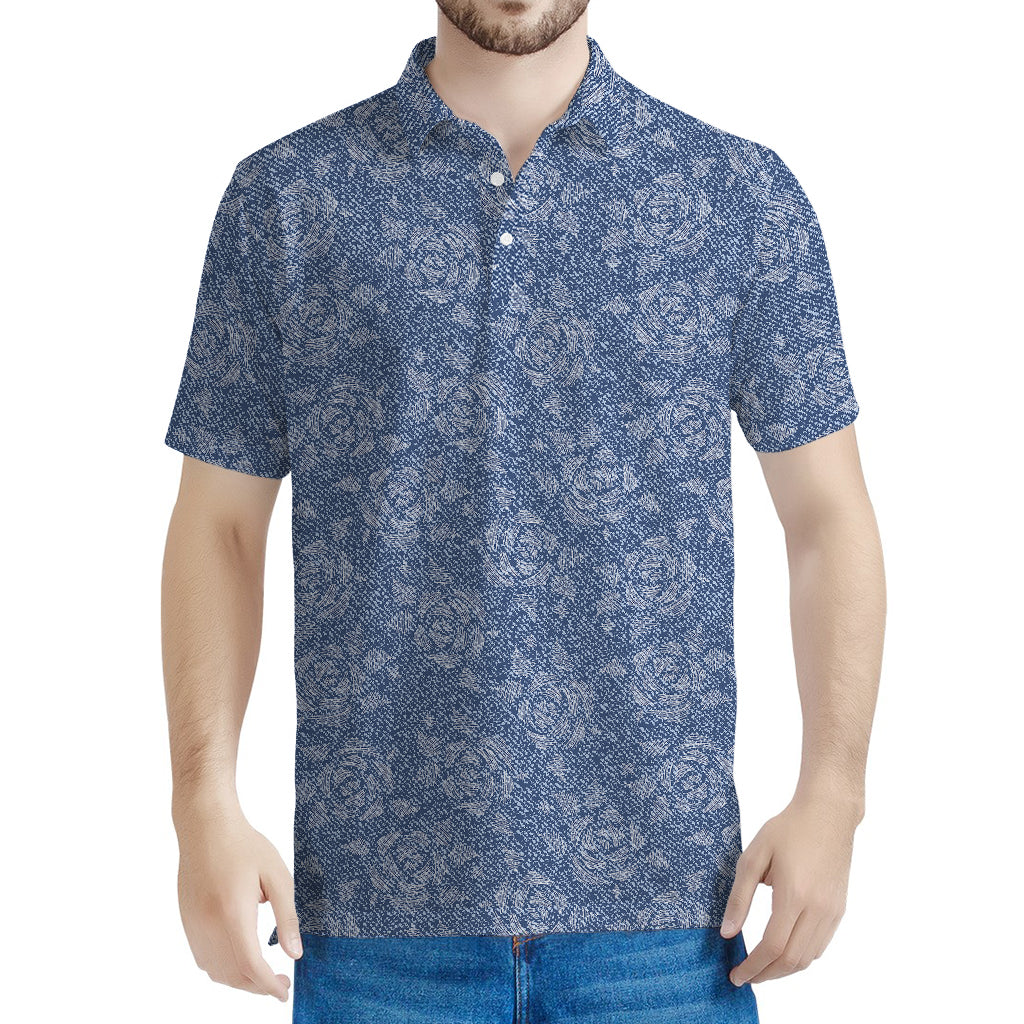 Rose Denim Jeans Pattern Print Men's Polo Shirt