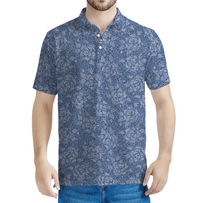 Rose Denim Jeans Pattern Print Men's Polo Shirt