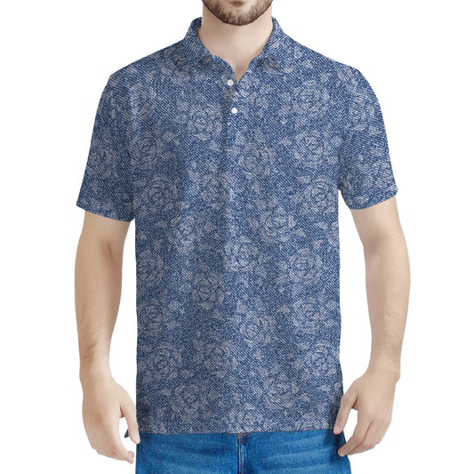 Rose Denim Jeans Pattern Print Men's Polo Shirt