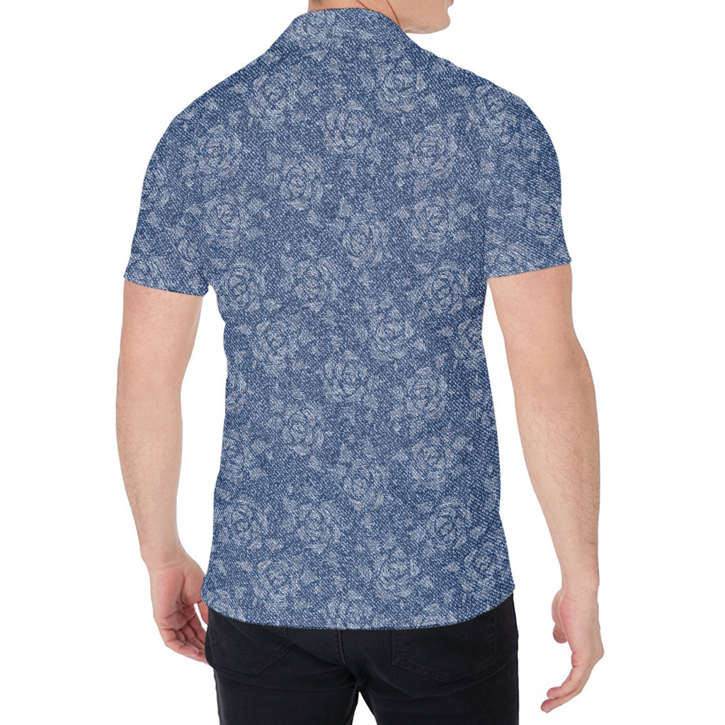 Rose Denim Jeans Pattern Print Men's Shirt