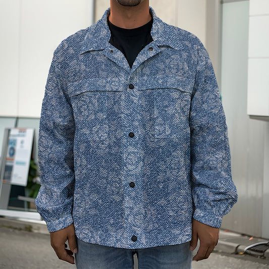 Rose Denim Jeans Pattern Print Men's Shirt Jacket