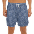 Rose Denim Jeans Pattern Print Men's Split Running Shorts