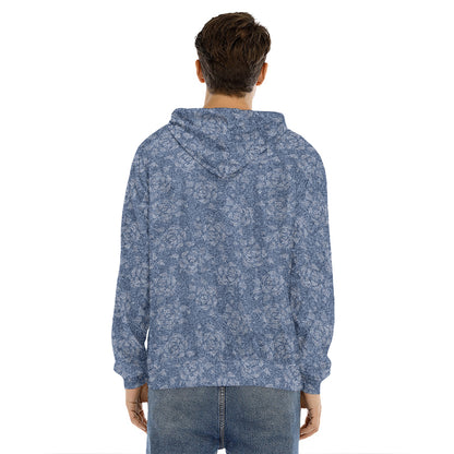 Rose Denim Jeans Pattern Print Men's Velvet Pullover Hoodie