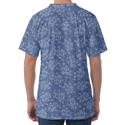 Rose Denim Jeans Pattern Print Men's Velvet T-Shirt