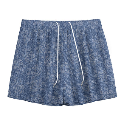 Rose Denim Jeans Pattern Print Mesh Shorts