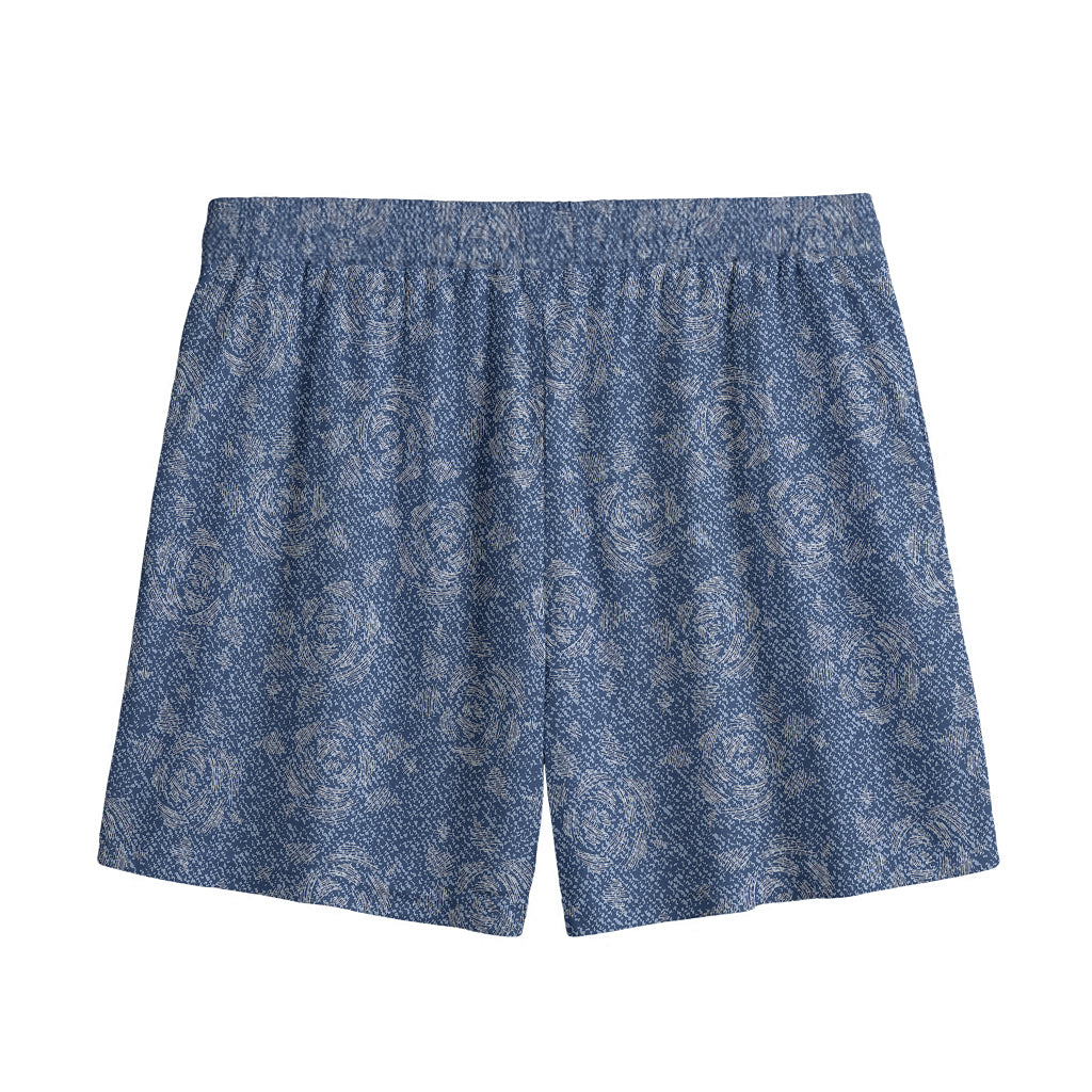 Rose Denim Jeans Pattern Print Mesh Shorts