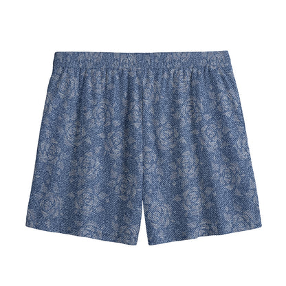 Rose Denim Jeans Pattern Print Mesh Shorts
