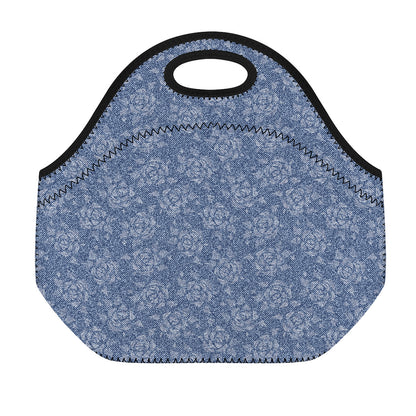 Rose Denim Jeans Pattern Print Neoprene Lunch Bag