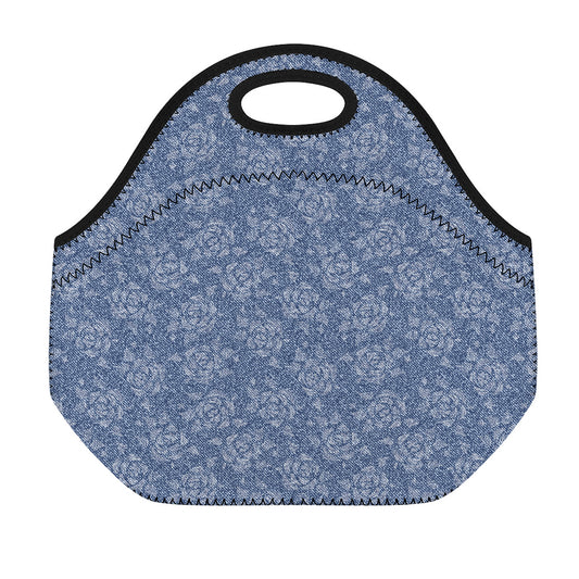 Rose Denim Jeans Pattern Print Neoprene Lunch Bag