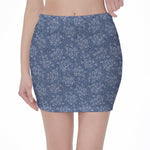 Rose Denim Jeans Pattern Print Pencil Mini Skirt