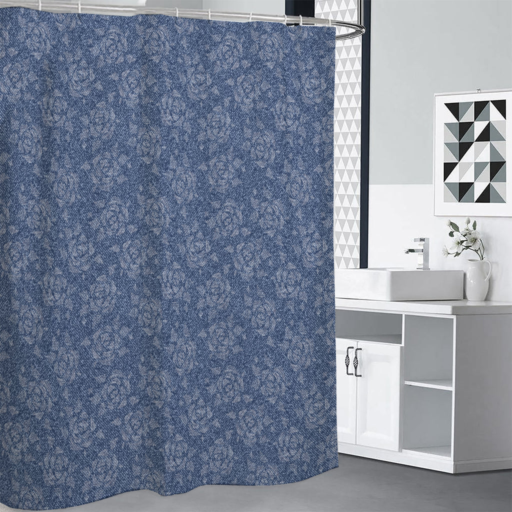 Rose Denim Jeans Pattern Print Premium Shower Curtain