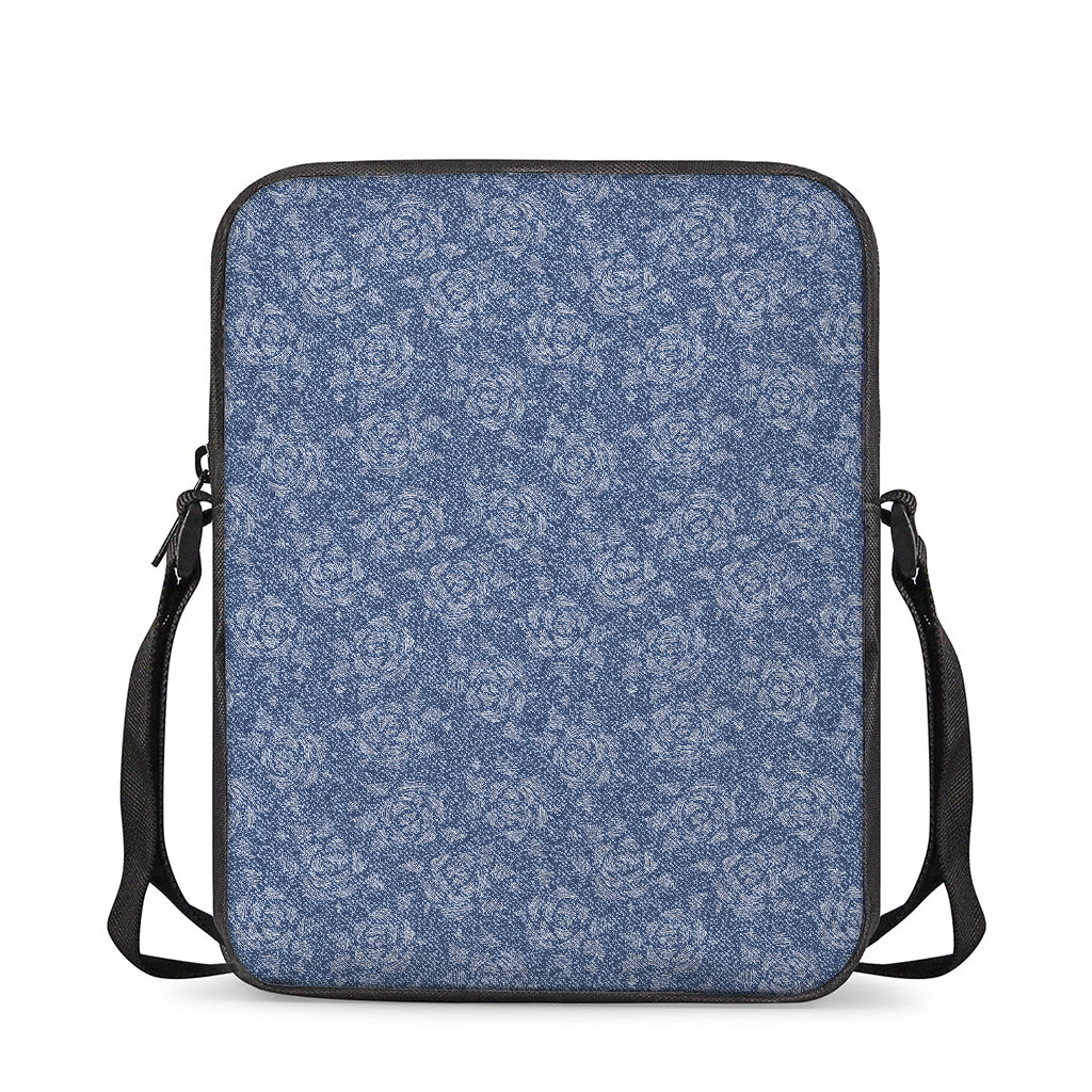 Rose Denim Jeans Pattern Print Rectangular Crossbody Bag