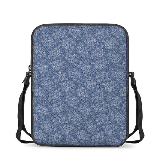 Rose Denim Jeans Pattern Print Rectangular Crossbody Bag