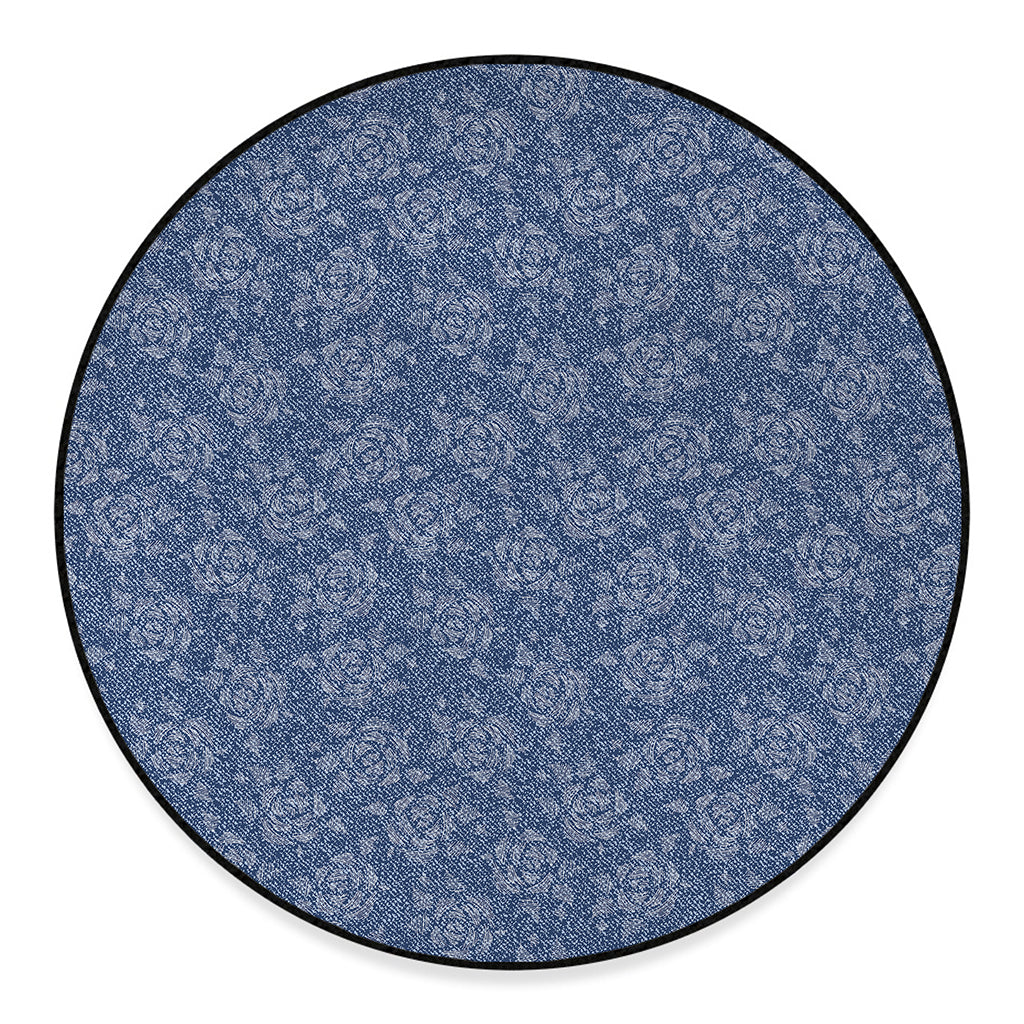 Rose Denim Jeans Pattern Print Round Floor Mat