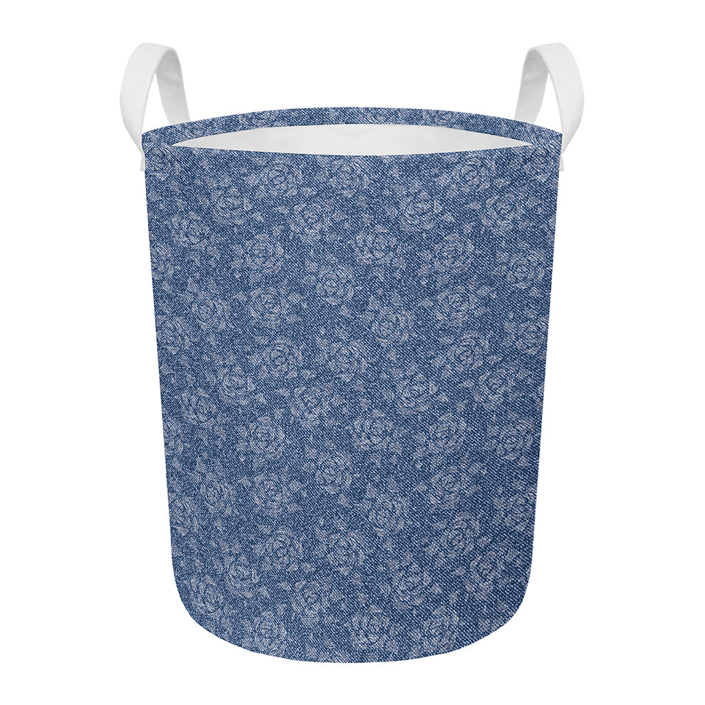 Rose Denim Jeans Pattern Print Round Laundry Basket