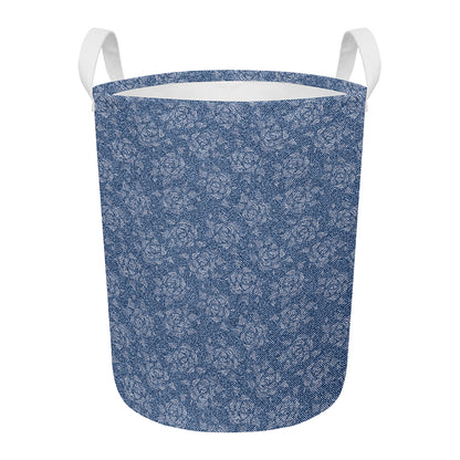 Rose Denim Jeans Pattern Print Round Laundry Basket