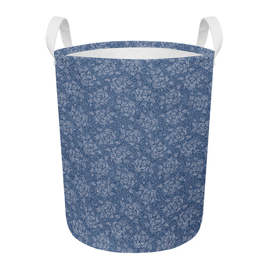 Rose Denim Jeans Pattern Print Round Laundry Basket