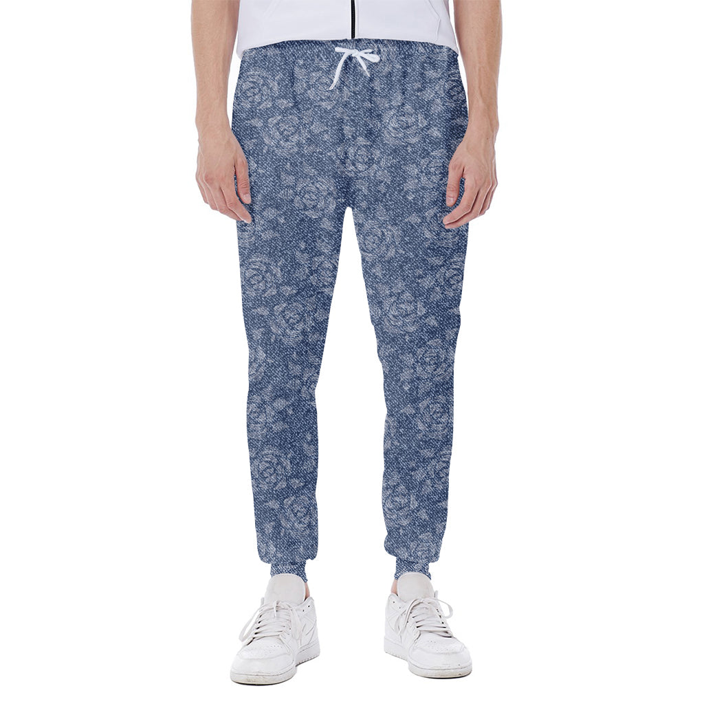 Rose Denim Jeans Pattern Print Scuba Joggers