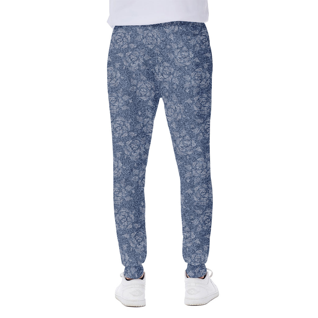 Rose Denim Jeans Pattern Print Scuba Joggers