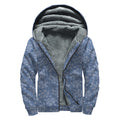 Rose Denim Jeans Pattern Print Sherpa Lined Zip Up Hoodie