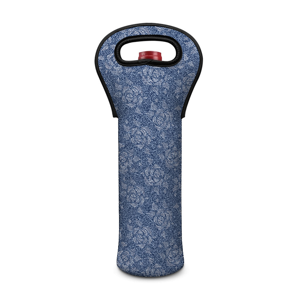 Rose Denim Jeans Pattern Print Single Neoprene Wine Tote