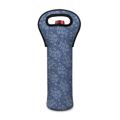 Rose Denim Jeans Pattern Print Single Neoprene Wine Tote