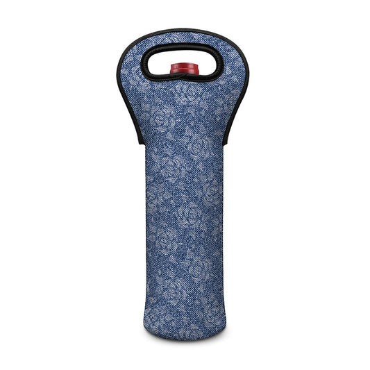 Rose Denim Jeans Pattern Print Single Neoprene Wine Tote