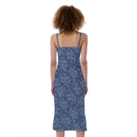 Rose Denim Jeans Pattern Print Slim Fit Midi Cami Dress