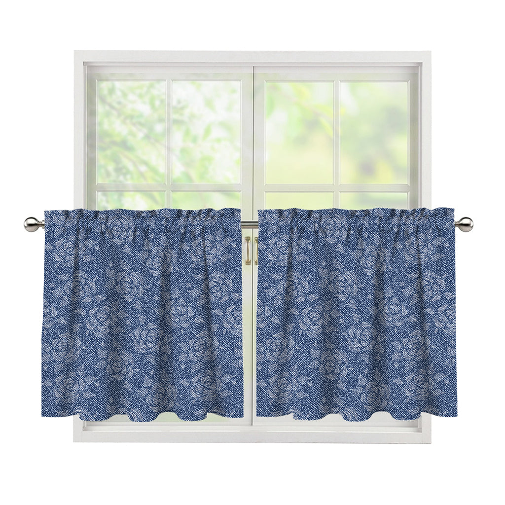 Rose Denim Jeans Pattern Print Tier Curtains
