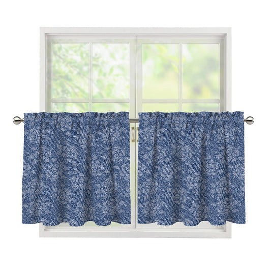 Rose Denim Jeans Pattern Print Tier Curtains