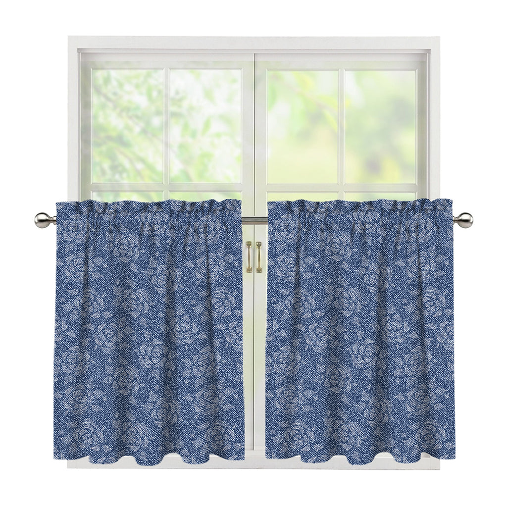 Rose Denim Jeans Pattern Print Tier Curtains