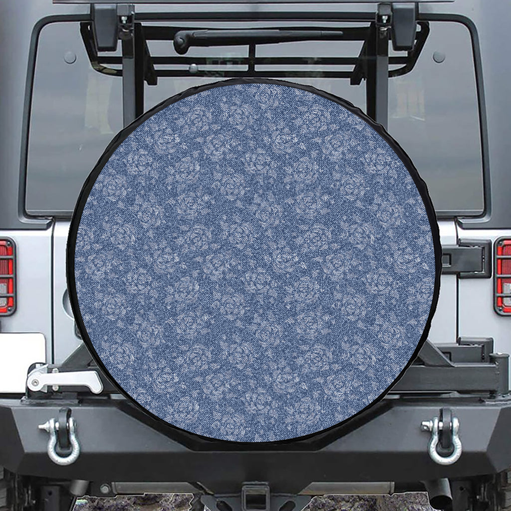 Rose Denim Jeans Pattern Print Tire Cover