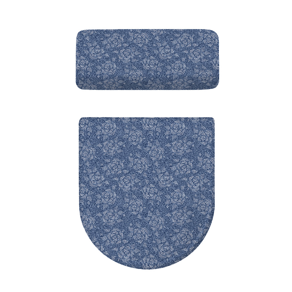 Rose Denim Jeans Pattern Print Toilet Lid And Tank Cover Set