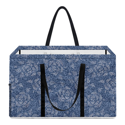 Rose Denim Jeans Pattern Print Utility Tote Bag