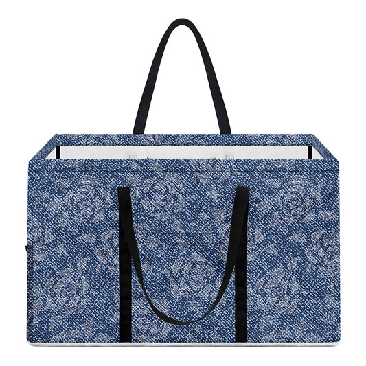 Rose Denim Jeans Pattern Print Utility Tote Bag