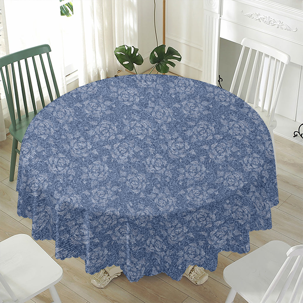 Rose Denim Jeans Pattern Print Waterproof Round Tablecloth