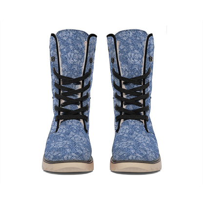 Rose Denim Jeans Pattern Print Winter Boots