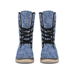 Rose Denim Jeans Pattern Print Winter Boots