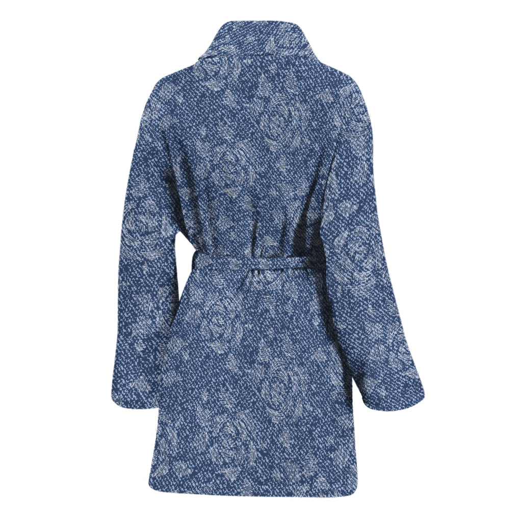 Rose Denim Jeans Pattern Print Women's Bathrobe