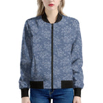 Rose Denim Jeans Pattern Print Women's Bomber Jacket