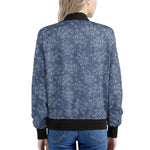 Rose Denim Jeans Pattern Print Women's Bomber Jacket
